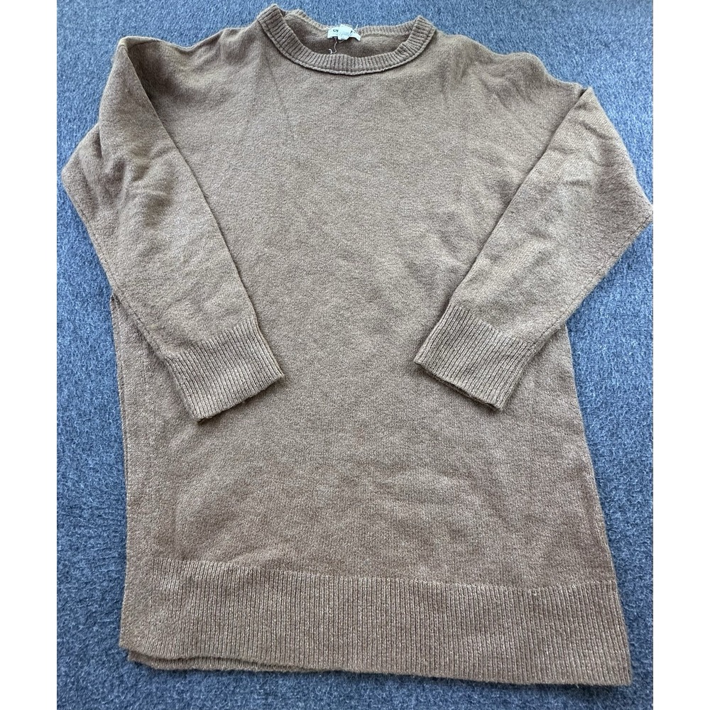 Open Edit Sweater Womens Small Brown Asymmetrical Side Slit Long Sleeve Pullover